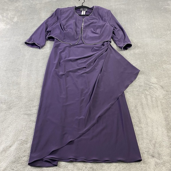 Alex Evenings Maxi Dress Formal 2 Piece 14 Embelished Rhinestone Purple  Wedding